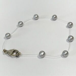 Sterling Silver Natural 5mm Gray Akoya Cultured Pearl Station Illusion Bracelet